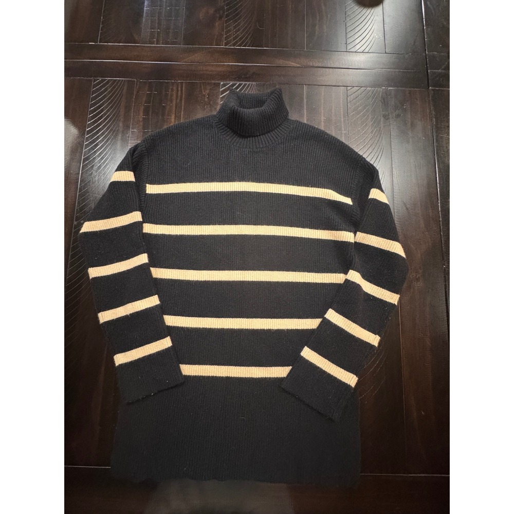 The Drop Womens Black Tan Striped Ribbed Turtleneck Longline Sweater Small